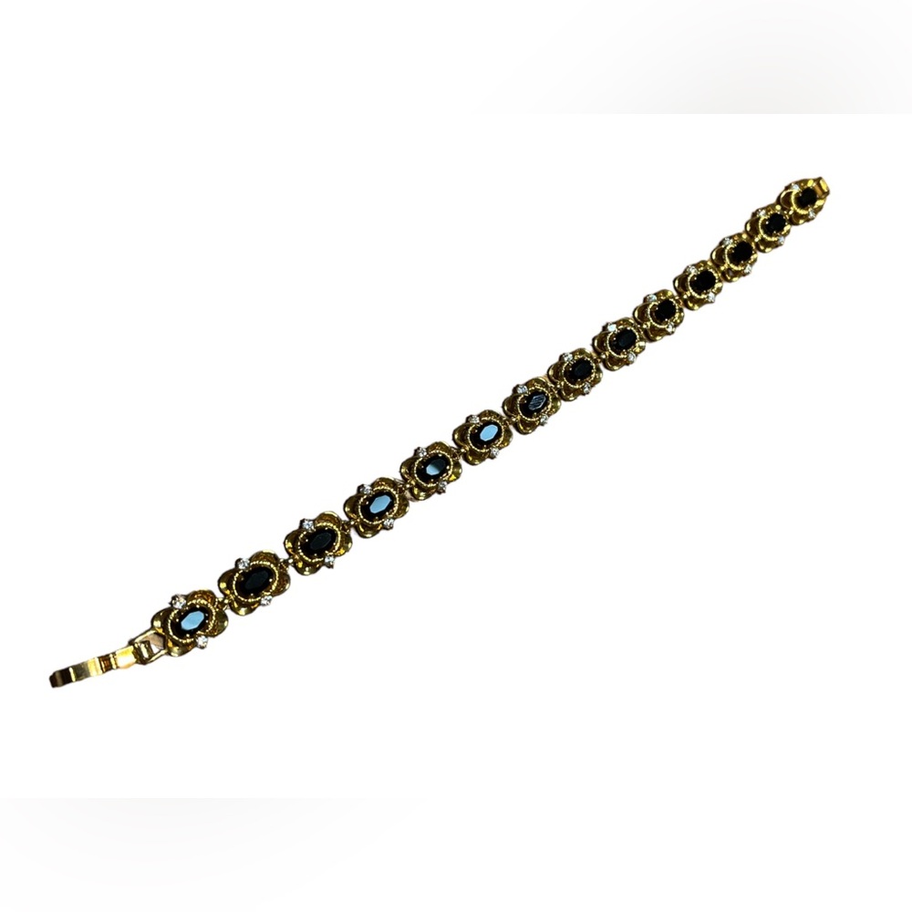 Vintage Gold Tone Rhinestone and Black Crystal Bracelet